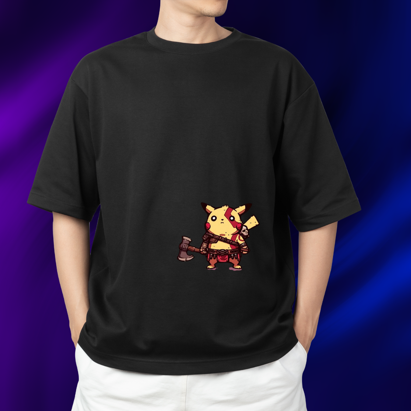 Pikachu Kratos Crossover – God of Thunder & War Graphic T-Shirt